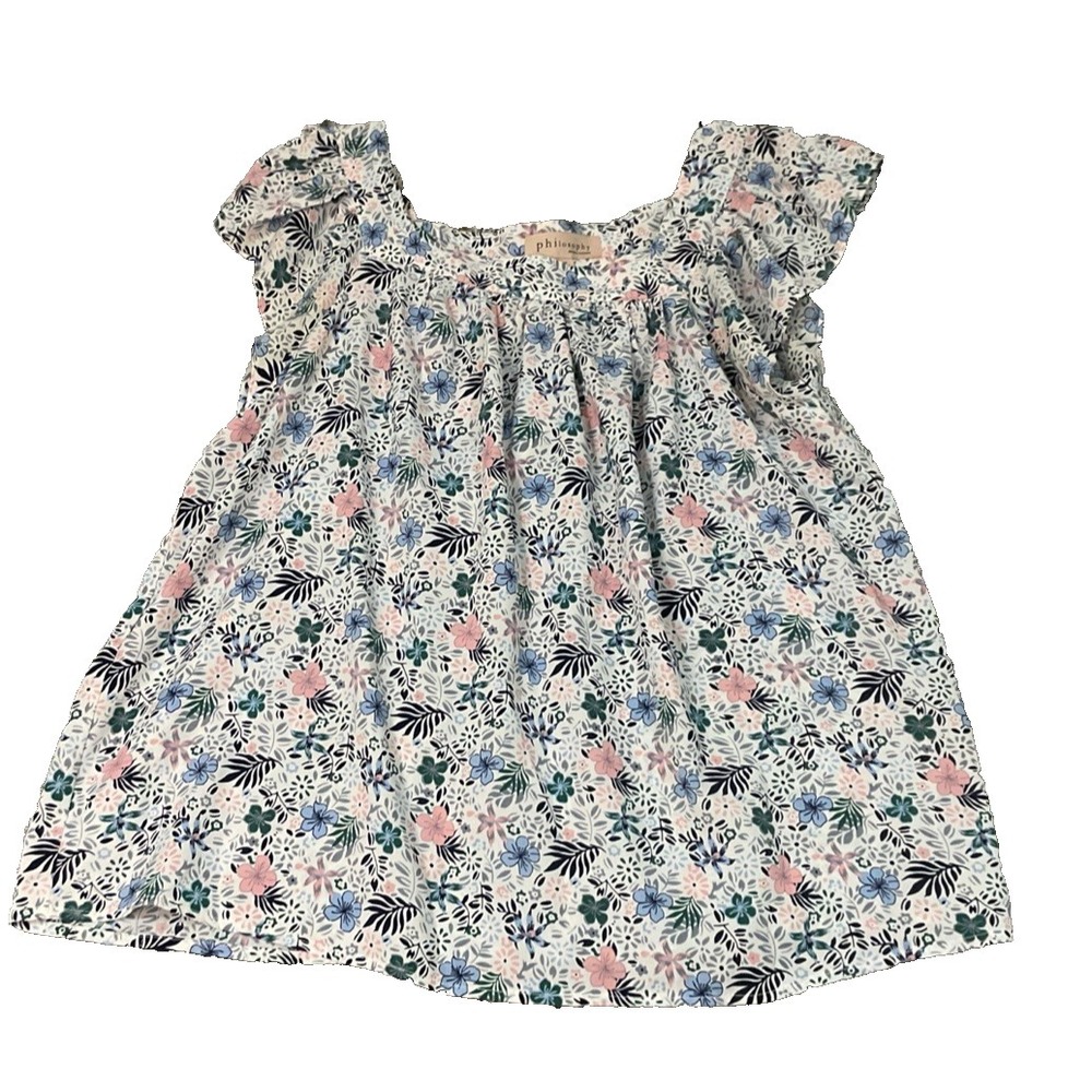 Philosophy Republic Clothing Floral Ruffle Sleeve Blouse White Pink Blue M